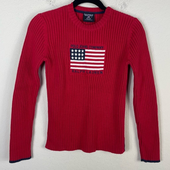 Ralph Lauren Polo Jeans Co. Ribbed American Flag Sweater Size Medium - Picture 1 of 6